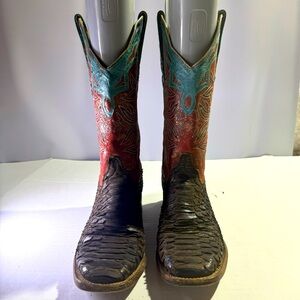 Cinch Women's Western Boots Sq Toe Sueded Python Chocolate